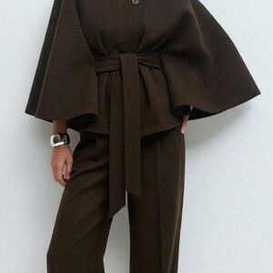Women's Brown Wide-Leg jacket with Tie-Waist